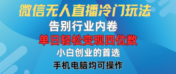 微信无人直播冷门玩法，告别行业内卷，单日轻松变现四位数，小白的创业首选-旺铺专家