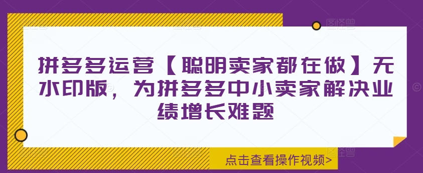 拼多多运营【聪明卖家都在做】无水印版，为拼多多中小卖家解决业绩增长难题-旺铺专家