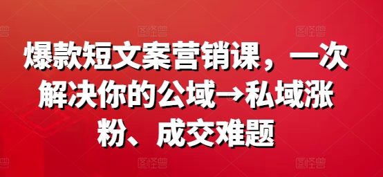 爆款短文案营销课，一次解决你的公域→私域涨粉、成交难题-旺铺专家