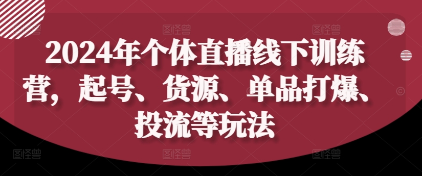 2024年个体直播训练营，起号、货源、单品打爆、投流等玩法-旺铺专家