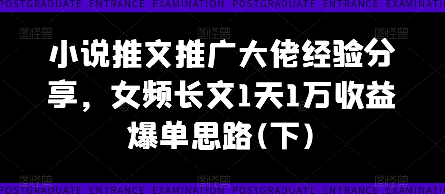 小说推文推广大佬经验分享，女频长文1天1万收益爆单思路(下)-旺铺专家