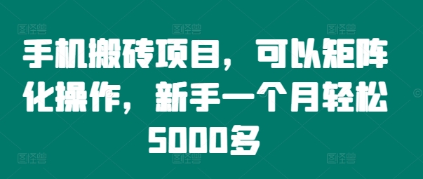手机搬砖项目，可以矩阵化操作，新手一个月轻松5000多-旺铺专家