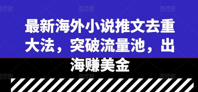 最新海外小说推文去重大法，突破流量池，出海赚美金-旺铺专家