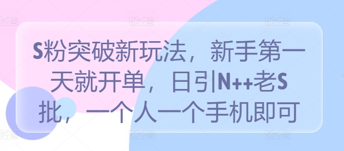 S粉突破新玩法，新手第一天就开单，日引N++老S批，一个人一个手机即可-旺铺专家