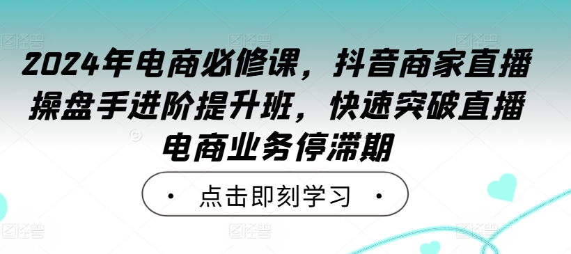 2024年电商必修课，抖音商家直播操盘手进阶提升班，快速突破直播电商业务停滞期-旺铺专家