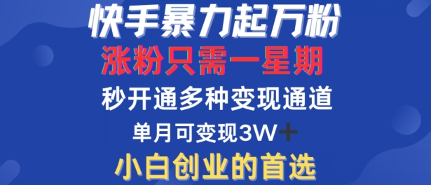 快手暴力起万粉，涨粉只需一星期，多种变现模式，直接秒开万合，单月变现过W-旺铺专家
