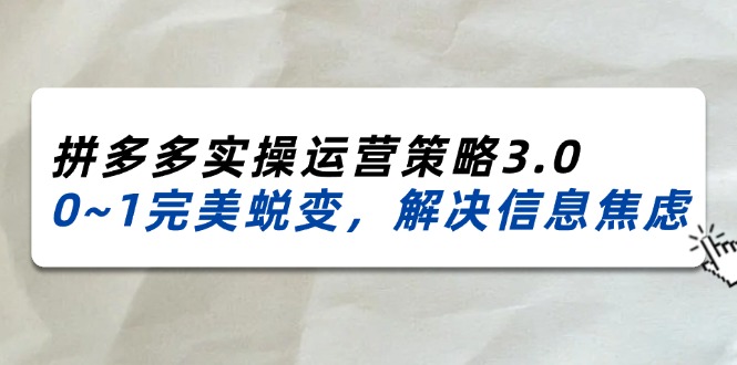 2024-2025拼多多实操运营策略3.0，0~1完美蜕变，解决信息焦虑（38节）-旺铺专家