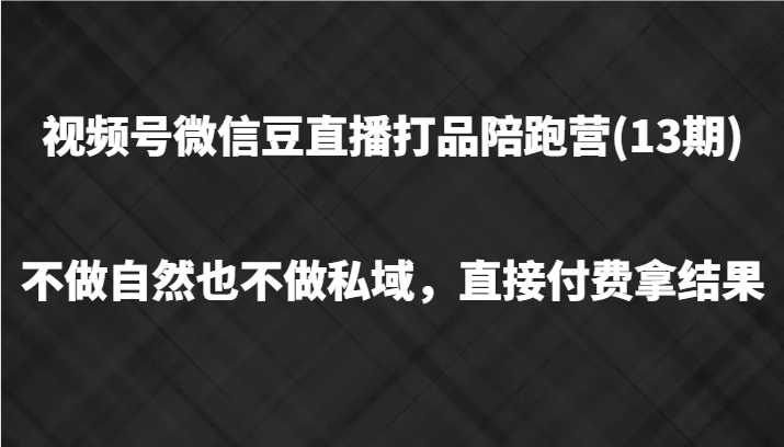 视频号微信豆直播打品陪跑(13期)，不做不自然流不做私域，直接付费拿结果-旺铺专家