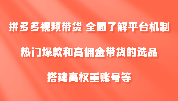 拼多多视频带货 全面了解平台机制、热门爆款和高佣金带货的选品，搭建高权重账号等-旺铺专家