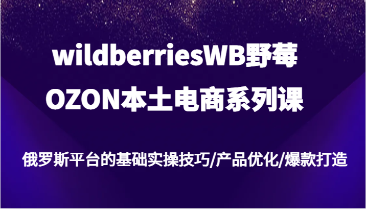 wildberriesWB野莓/OZON本土电商系列课，俄罗斯平台的基础实操技巧/产品优化/爆款打造-旺铺专家