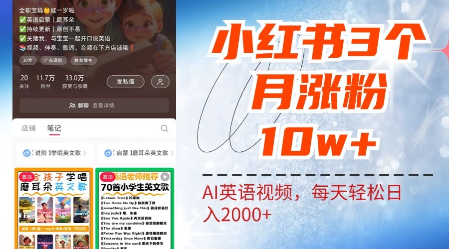 小红书三个月涨粉10W，AI英语视频0成本制作，每天轻松日入2000+-旺铺专家