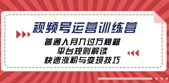 视频号运营训练营：普通人月入过万秘籍，平台规则解读，快速涨粉与变现-旺铺专家