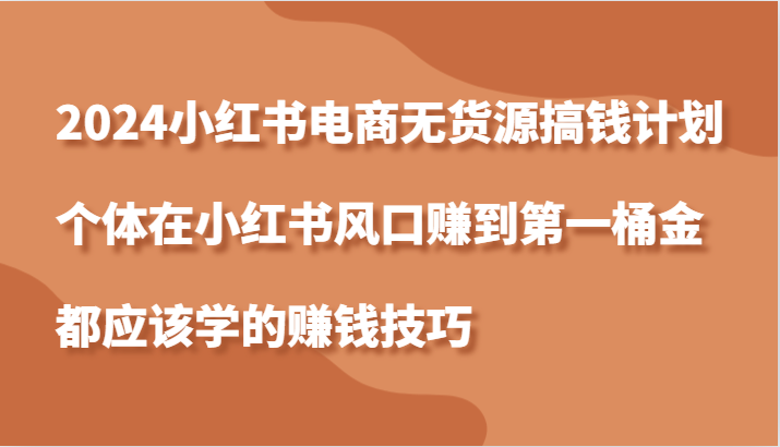 2024小红书电商无货源搞钱计划，个体在小红书风口赚到第一桶金应该学的赚钱技巧-旺铺专家