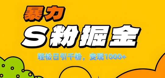单人单机日引千粉，变现1k+，S粉流量掘金计划攻略-旺铺专家