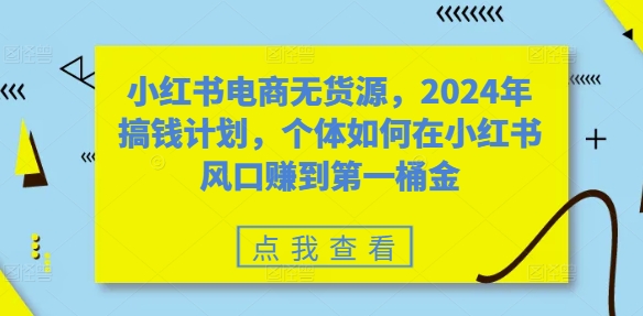 小红书电商无货源，2024年搞钱计划，个体如何在小红书风口赚到第一桶金-旺铺专家