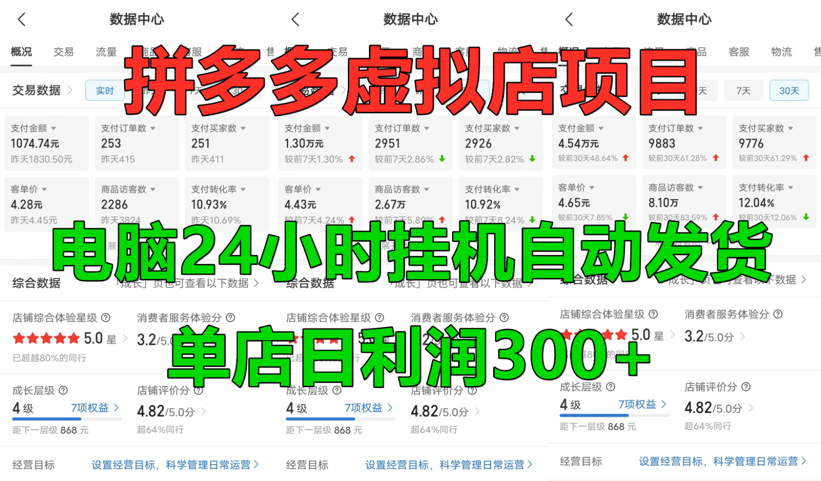 拼多多虚拟店铺项目，电脑挂机自动发货，单店日利润300+-旺铺专家