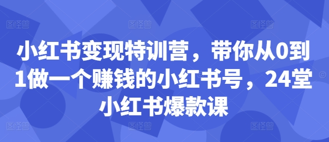 小红书变现特训营，带你从0到1做一个赚钱的小红书号，24堂小红书爆款课-旺铺专家