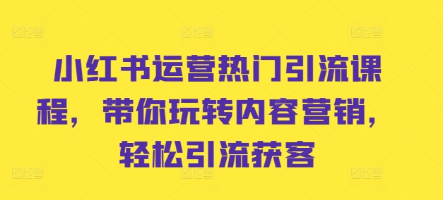 小红书运营热门引流课程，带你玩转内容营销，轻松引流获客-旺铺专家