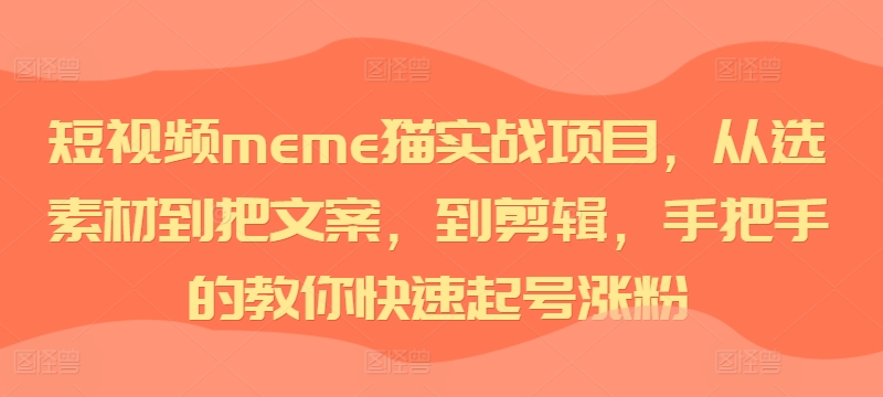 短视频meme猫实战项目，从选素材到把文案，到剪辑，手把手的教你快速起号涨粉-旺铺专家