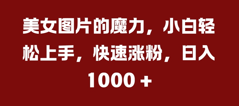 美女图片的魔力，小白轻松上手，快速涨粉，日入几张-旺铺专家