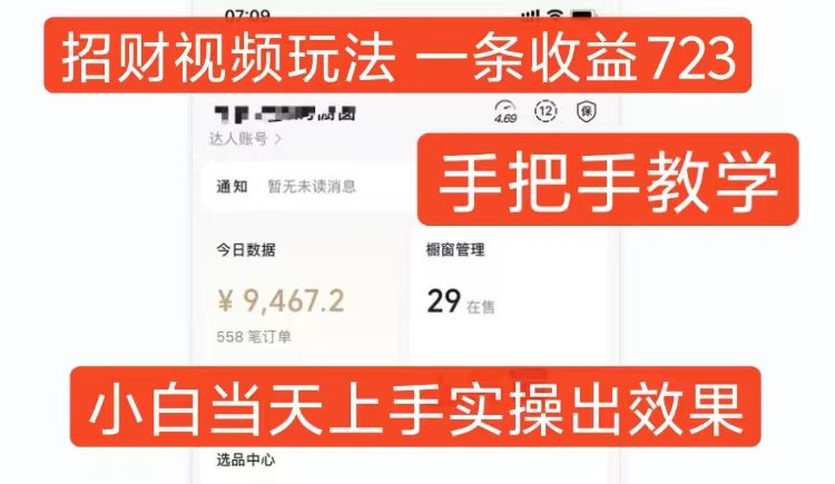 招财视频玩法，一条视频收益723，手把手教学，小白当天可上手-旺铺专家