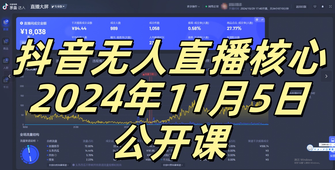 抖音无人直播核心公开课，咸鱼翻身小白可做带有睡后收入月入过万太简单-旺铺专家