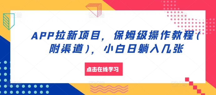 APP拉新项目，保姆级操作教程(附渠道)，小白日躺入几张-旺铺专家
