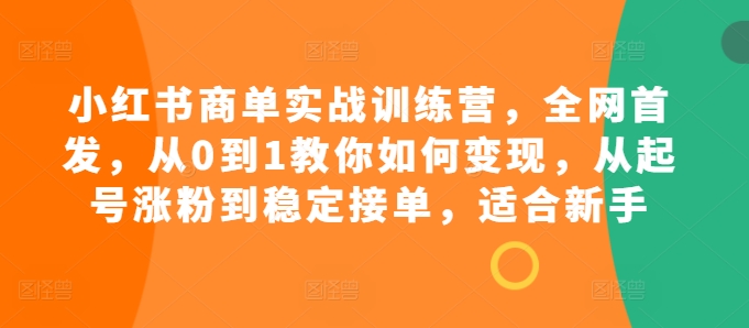 小红书商单实战训练营，全网首发，从0到1教你如何变现，从起号涨粉到稳定接单，适合新手-旺铺专家