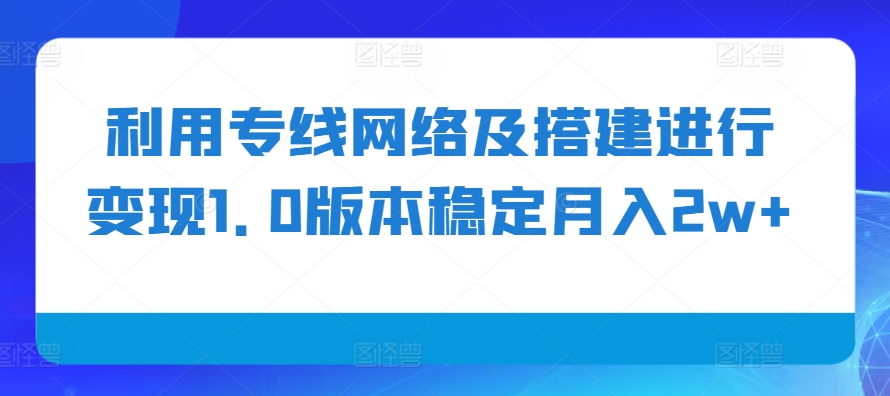 利用专线网络及搭建进行变现1.0版本稳定月入2w+-旺铺专家