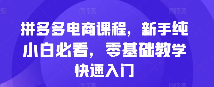 拼多多电商课程，新手纯小白必看，零基础教学快速入门-旺铺专家