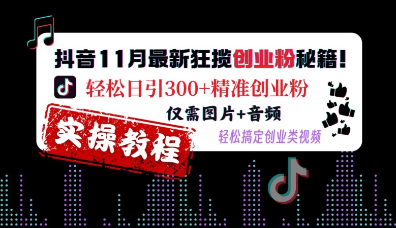 抖音11月最新狂揽创业粉秘籍，轻松日引300+精准创业粉，仅需图片+音频，轻松搞定创业类视频-旺铺专家