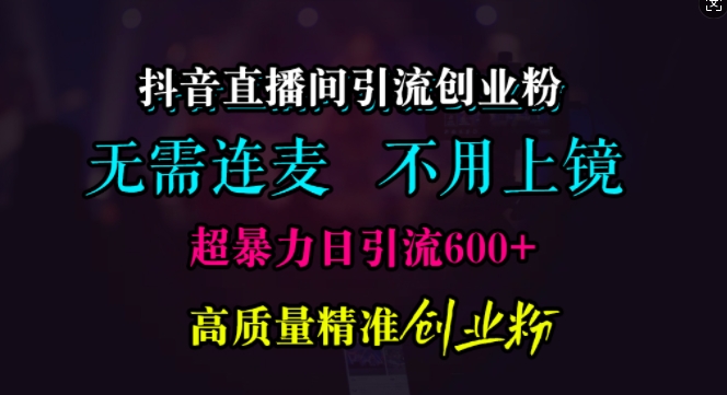抖音直播间引流创业粉，无需连麦、无需上镜，超暴力日引流600+高质量精准创业粉-旺铺专家