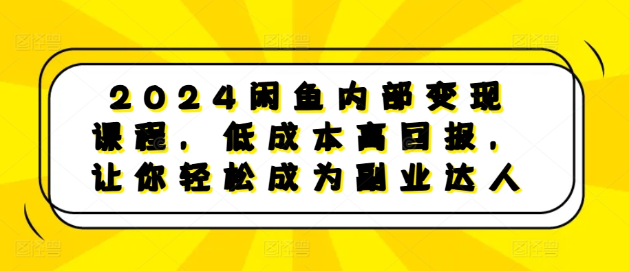2024闲鱼内部变现课程，低成本高回报，让你轻松成为副业达人-旺铺专家