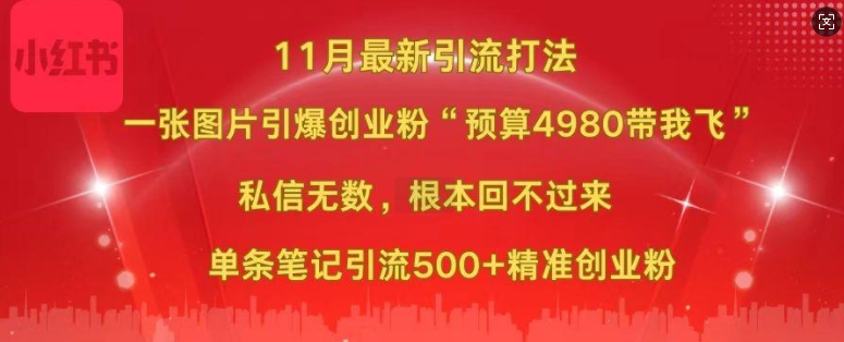 小红书11月最新图片打粉，一张图片引爆创业粉，“预算4980带我飞”，单条引流500+精准创业粉-旺铺专家
