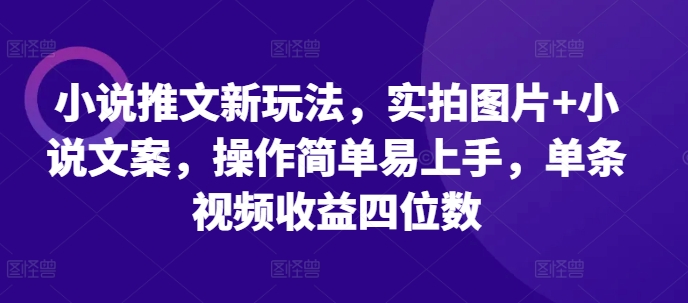 小说推文新玩法，实拍图片+小说文案，操作简单易上手，单条视频收益四位数-旺铺专家