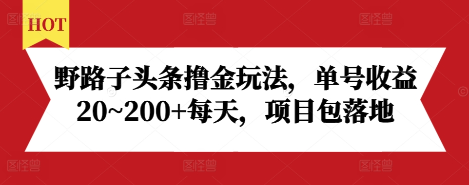 野路子头条撸金玩法，单号收益20~200+每天，项目包落地-旺铺专家