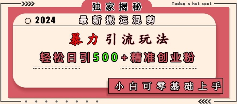 最新搬运混剪暴力引流玩法，轻松日引500+精准创业粉，小白可零基础上手-旺铺专家