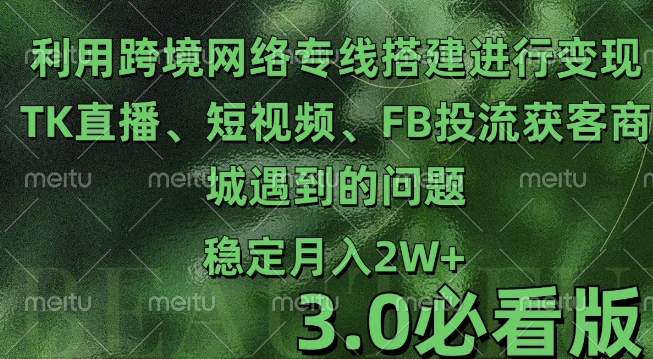 利用跨境电商网络及搭建TK直播、短视频、FB投流获客以及商城遇到的问题进行变现3.0必看版-旺铺专家