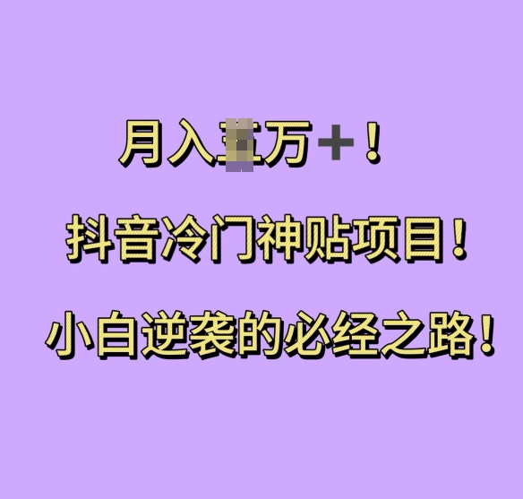 抖音冷门神贴项目，小白逆袭的必经之路，月入过W-旺铺专家