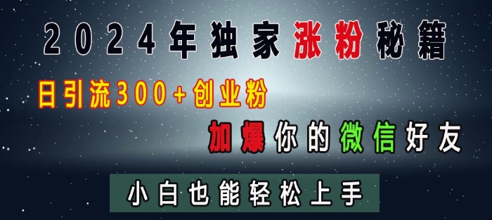 2024年独家涨粉秘籍，日引流300+创业粉，加爆你的微信好友，小白也能轻松上手-旺铺专家