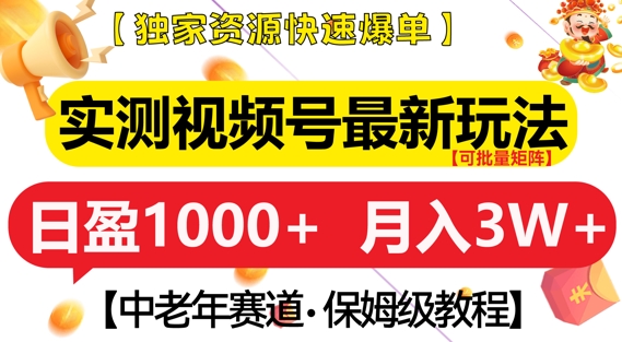 实测视频号最新玩法，中老年赛道，独家资源，月入过W+-旺铺专家