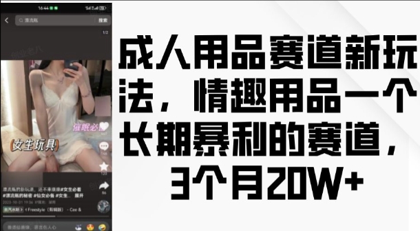 成人用品赛道新玩法，情趣用品一个长期暴利的赛道，3个月收益20个-旺铺专家
