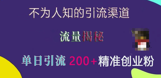 不为人知的引流渠道，流量揭秘，实测单日引流200+精准创业粉-旺铺专家