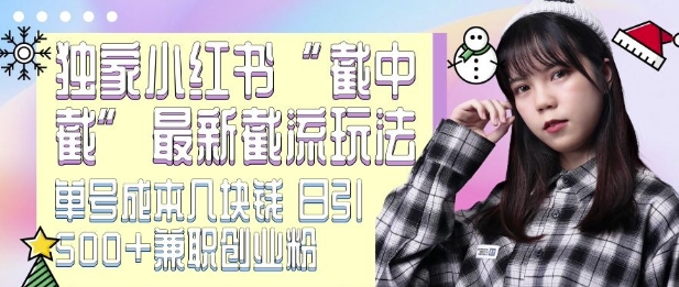 最新小红书截流玩法 独家截中截 单号成本几块钱 日引500+CY粉JZ粉-旺铺专家