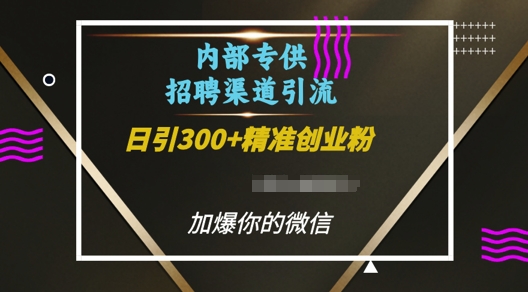 内部招聘渠道日引流300+创业粉，加爆你的微信-旺铺专家