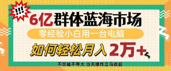 6亿群体蓝海市场，零经验小白用一台电脑，如何轻松月入过w-旺铺专家