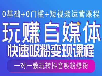 0基础+0门槛+短视频运营课程，玩赚自媒体快速吸粉变现课程，一对一教玩转抖音吸粉爆粉-旺铺专家