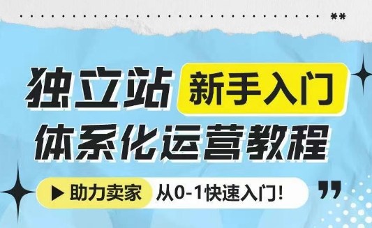 独立站新手入门体系化运营教程，助力独立站卖家从0-1快速入门!-旺铺专家