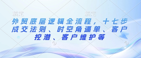 外贸底层逻辑全流程，十七步成交法则、时空角逼单、客户挖潜、客户维护等-旺铺专家