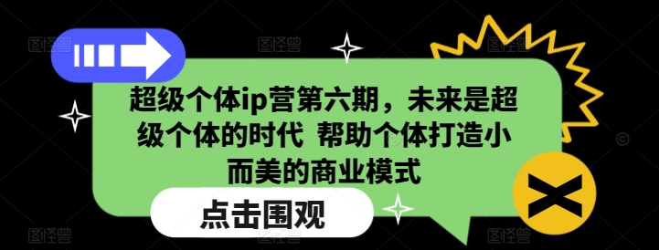 超级个体ip营第六期，未来是超级个体的时代  帮助个体打造小而美的商业模式-旺铺专家